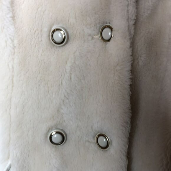 Vintage Sears Fashion Womens Teddy Coat Plush Double Breasted Cream L LARGE - Picture 3 of 7